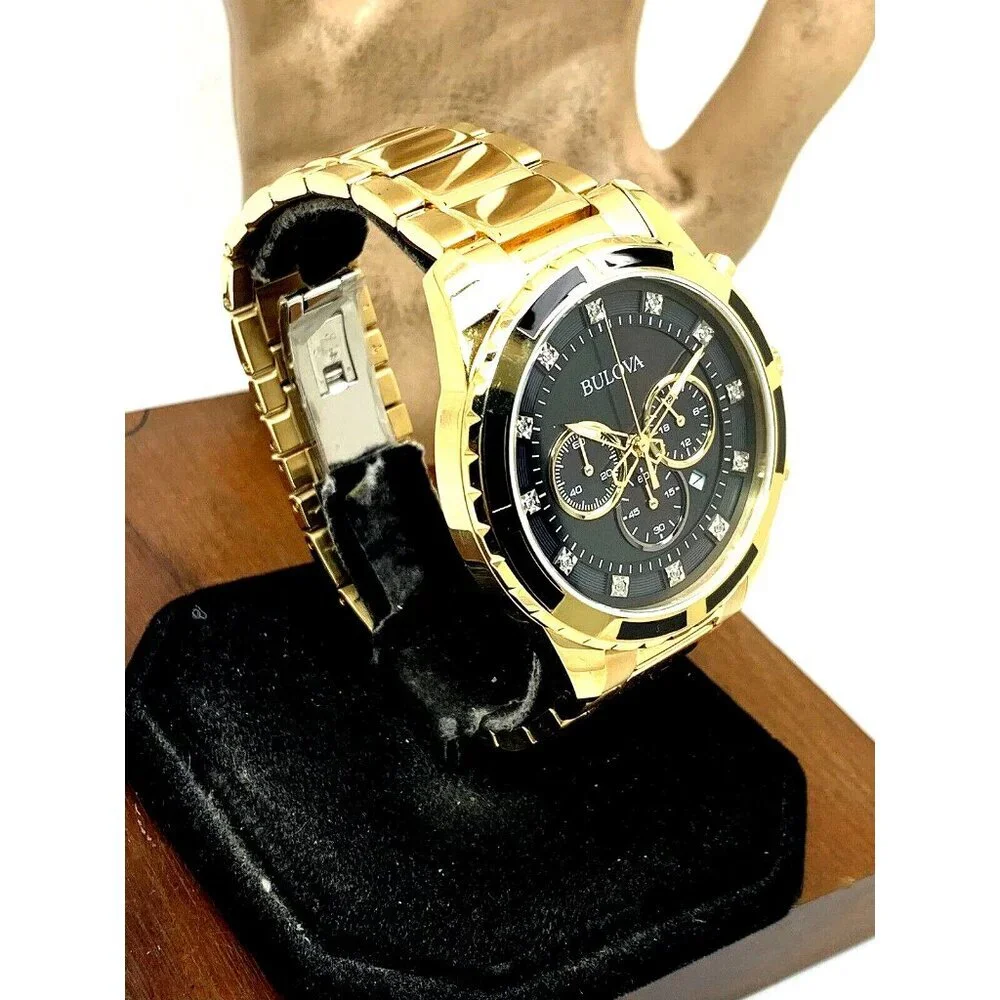 Bulova Men's Watch 97D121 Chronograph Gold Tone Stainless Steel Diamond Dial